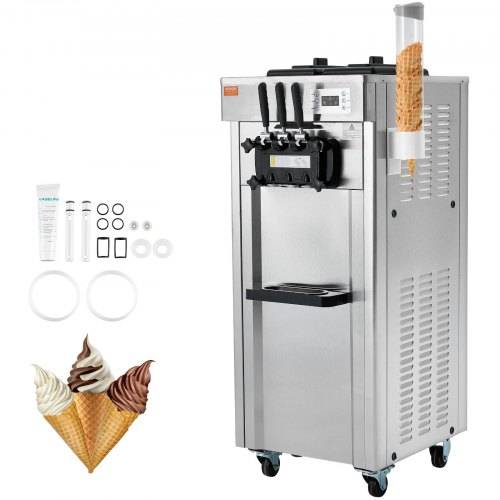 VEVOR Kommerzielle Eismaschine Eiscreme-Maschine 21_31 L/h Freistehende Softeismaschine mit 3 Geschmacksrichtungen, 2 x 4,3 L Edelstahlbehälter