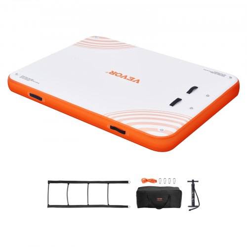 VEVOR Aufblasbares Schwimmdock, 3,04 x 2,43 m, Dockplattform, rutschfeste Wasserschwimmdockmatte mit tragbarer Tragetasche und abnehmbarer Leiter