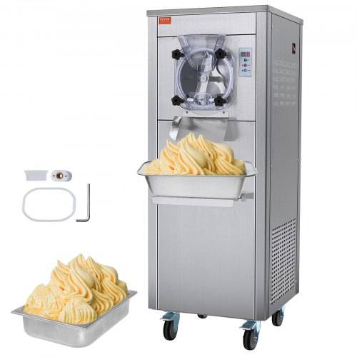 VEVOR Kommerzielle Eismaschine, 18 l/h Leistung, Einzelgeschmacksrichtung Harteismaschine mit Rädern, 6 L Edelstahlzylinder, LED-Panel, Automatische