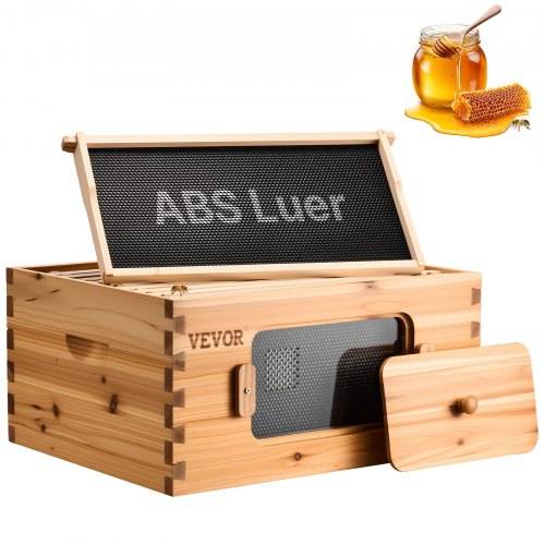 VEVOR Bienenstock-Starterset mit tiefer Box, 100 % mit Bienenwachs beschichtetes natürliches Tannenholz, Zander Beute mit 10 Rahmen und Fundamenten