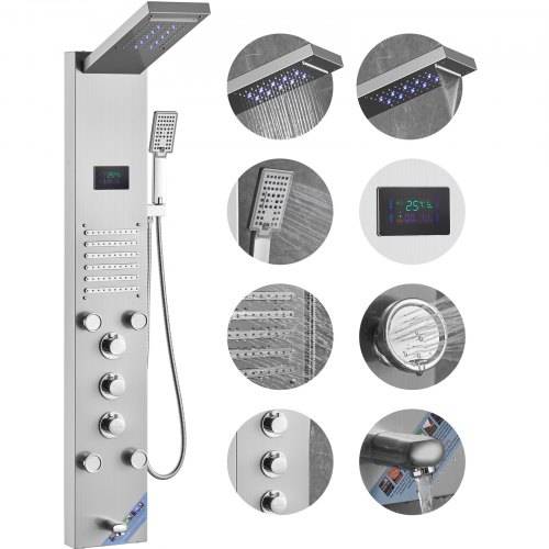 VEVOR Duschpaneelsystem, 6 Duschmodi, LED- und Bildschirm-Wasserkraft-Duschpaneelturm, Regenfall, Wasserfall, 5 Massagedüsen, Wannenauslauf