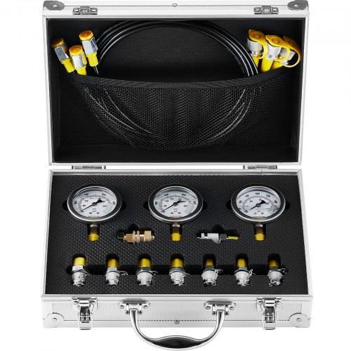 VEVOR Hydraulikdruck-Testset, 250 / 400 / 600 bar, 3 Messgeräte, 9 Prüfkupplungen, 3 Prüfschläuche, Bagger-Hydraulik-Testmessgeräte-Set mit Tragb