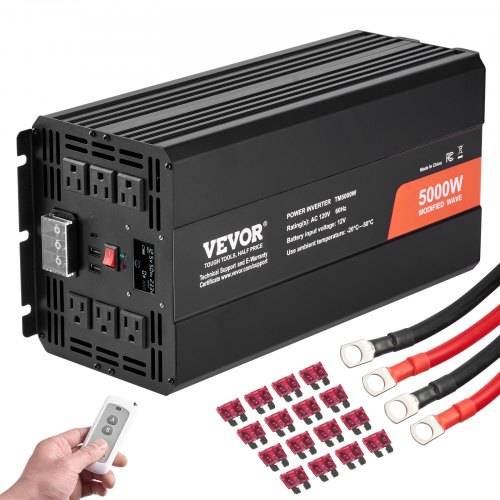 VEVOR Sinus-Wechselrichter 5000 W DC 12 V auf AC 230 V Wechselrichter mit 2 AC-Steckdosen 2 USB-Anschlüssen 1 Typ-C-Anschluss LCD-Display und