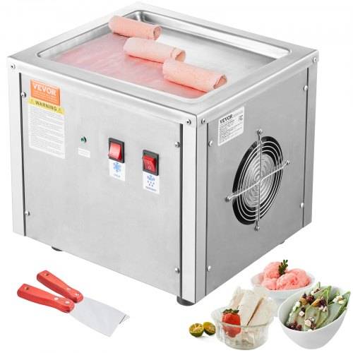 VEVOR Maschine für frittierte Eisrollen, 28 x 24 x 2 cm Pfanne zum Frittieren von Eis, Eismaschine mit Kompressor und 2 Schabern, zur Herstellung