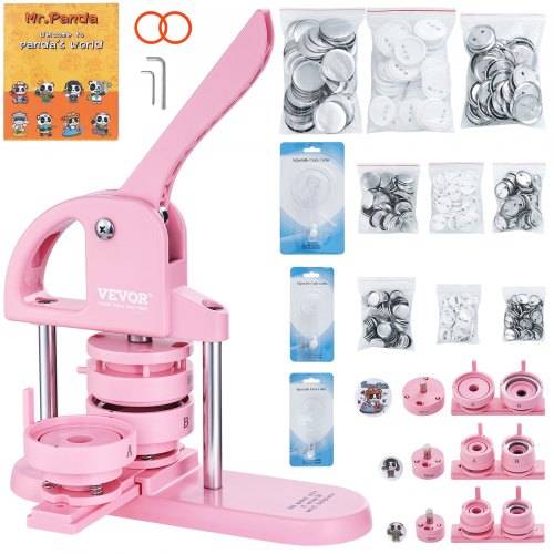 VEVOR Buttonmaker 25 / 32 / 58 mm 3-in-1-Pinmaker, 300-teilige Buttonteile, Buttonmaker-Maschine mit Panda-Zauberbuch, ergonomisches Stanzset mit