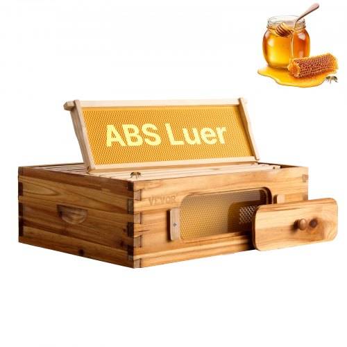 VEVOR Bienenstock-Starterset, mittlere Box, 100 % mit Bienenwachs beschichtetes natürliches Tannenholz, Langstroth-Bienenstock-Set mit 10 Rahmen und