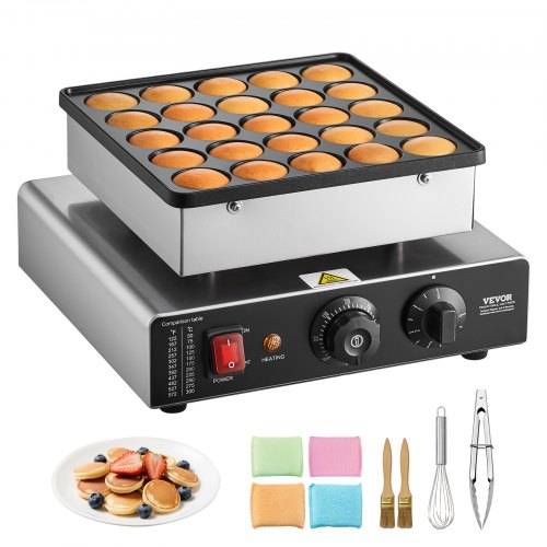VEVOR Mini Pfannkuchenmaker Dutch Muffin Waffeleisen mit 43 mm Durchmesser, antihaftbeschichteter Poffertjes-Grill aus Edelstahl, elektrischer Mini