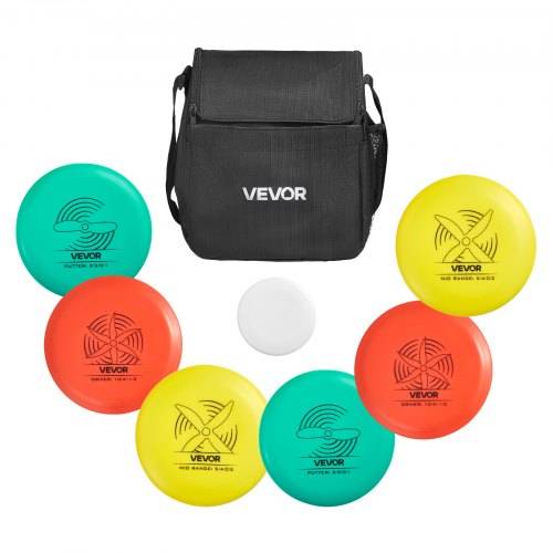 VEVOR Disgolf Set Disc Golf Scheiben (6 + 1 Stk.) für Anfänger, Starter-Set mit Putter, Mid-Range, Driver, inklusive Mini-Marker, tragbarer Rucksack