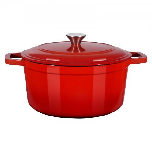 VEVOR Schmortopf aus emailliertem Gusseisen, 5,68 L Dutch Oven zum Backen von Sauerteigbrot, robuster Kochtopf mit Deckel & 2 Griffen, geeignet bis