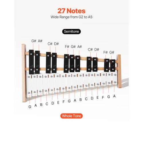 VEVOR Glockenspiel, 27 Noten, professionelles Xylophon-Schlaginstrument, mit SPCC-Klappen & Metalltasten, inklusive 4 Schlägeln, Tragetasche