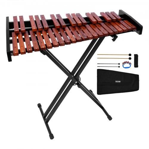 VEVOR Glockenspiel, 37 Noten, professionelles Xylophon-Schlaginstrument aus Holz, mit höhenverstellbarem Ständer aus Kohlenstoffstahl, 4 Schlägeln