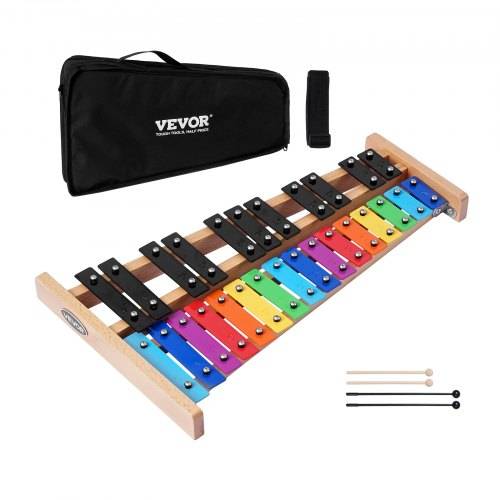 VEVOR Glockenspiel, 27 Noten, professionelles Xylophon-Schlaginstrument, mit SPCC-Klappen & bunten Metalltasten, inklusive 4 Schlägeln, Tragetasche