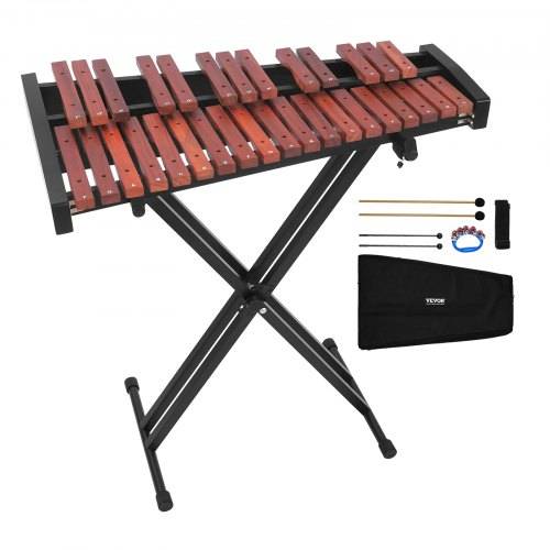 VEVOR Glockenspiel, 32 Noten, professionelles Xylophon-Schlaginstrument aus Holz, mit höhenverstellbarem Ständer aus Kohlenstoffstahl, 4 Schlägeln