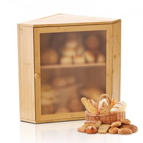 VEVOR Eck-Brotkasten doppellagiger Brotbehälter Brotbox Organizer aus Holz für selbstgebackenes Brot, Aufbewahrungsbehälter mit gewellter Acryl-Tü