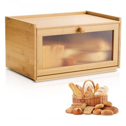 VEVOR Brotkasten für Küchentheke Brotbehälter Brotbox Brot-Organizer aus Holz für selbstgebackenes Brot, Aufbewahrungsbehälter mit gewellter Acry