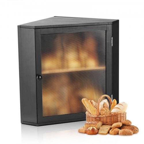 VEVOR Eck-Brotkasten doppellagiger Brotbehälter Brotbox Organizer aus Holz für selbstgebackenes Brot, Aufbewahrungsbehälter mit gewellter Acryl-Tü