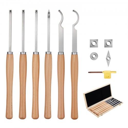 VEVOR Drechseleisen-Set, 6-teilig, Drechselmesser in Holzkoffer, Drechselwerkzeug-Satz für Holz, Holzdrehwerkzeug mit Diamant-, runde und