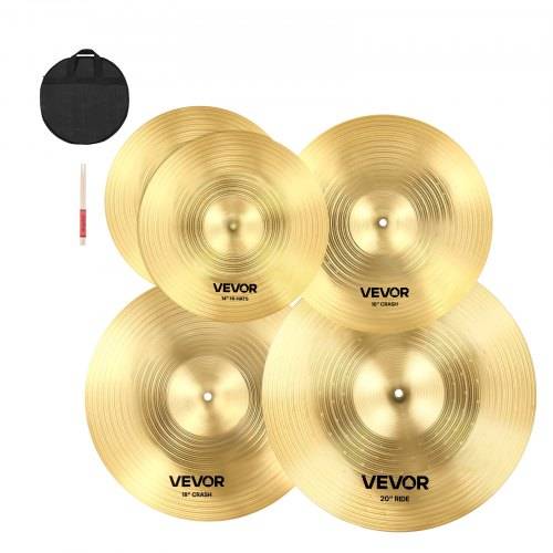 VEVOR Beckenset 4-teilig 355mm HiHat 400/455mm Crash 505mm Ridebecken Legierung (14 16 18 20 inch)