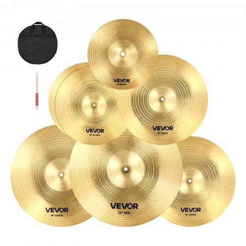 VEVOR Beckenset 355mm HiHat 400/455mm Crash 505mm Ride 254mm Splash 400mm China (10 14 16 18 20 Inches)