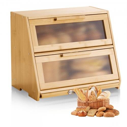 VEVOR Doppellagiger Brotkasten für Küchentheke Brotbehälter Brotbox Brot-Organizer aus Holz für selbstgebackenes Brot, Aufbewahrungsbehälter mit