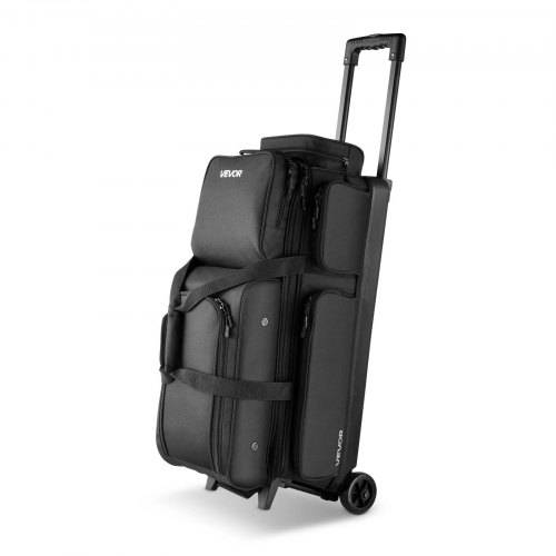 VEVOR Bowlingballtasche für 3 Bälle mit Doppelrollen & separatem Fach für Schuhe (bis US-Grö_e 16) & übergro_er Zubehörtasche, einziehbarer Grif
