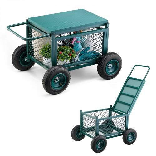 VEVOR Gartenrollsitz 760x520x440 mm, Rollbar Gartensitz aus Metall mit Rädern, trägt bis zu 180 kg, Rollsitz, Outdoor-Wagen und Hocker auf Rädern