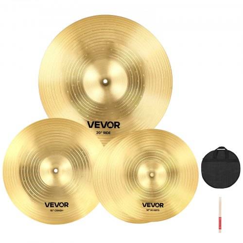 VEVOR 3-teiliges Beckenset 355mm HiHat 400mm Crash 505mm Ridebecken Legierung (14 16 20 Inches)