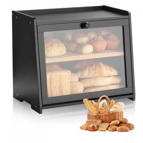 VEVOR Doppellagiger Brotkasten für Küchentheke Brotbehälter Brotbox Organizer aus Holz für selbstgebackenes Brot, Aufbewahrungsbehälter mit gewel