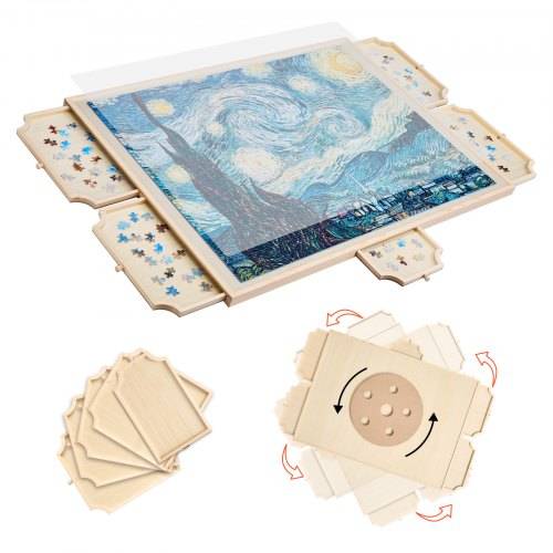 VEVOR 1500-teiliges drehbares Puzzlebrett mit 5 Schubladen & Abdeckung, tragbarer Puzzletisch (890 x 660 x 30 mm), Puzzle-Zubehör für Erwachsene, Pu