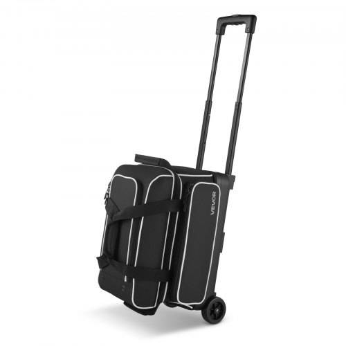VEVOR Bowlingballtasche für 2 Bälle mit Doppelrollen & separatem Fach für Schuhe (bis US-Grö_e 16) & übergro_er Zubehörtasche, einziehbarer Grif