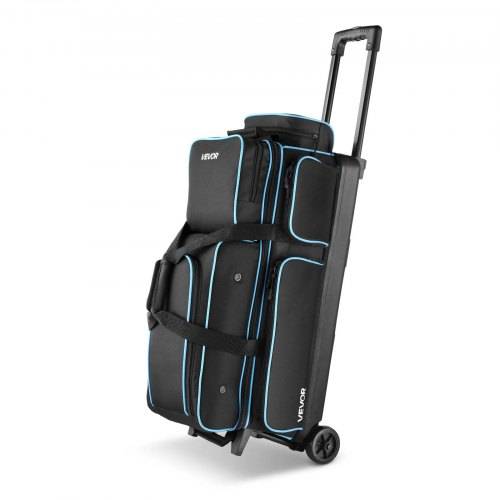 VEVOR Bowlingballtasche für 3 Bälle mit Doppelrollen & separatem Fach für Schuhe (bis US-Grö_e 16) & übergro_er Zubehörtasche, einziehbarer Grif