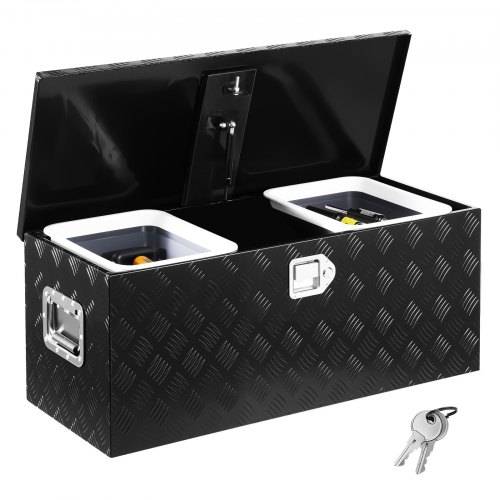 VEVOR Werkzeugkasten aus Aluminium für die Ladefläche, gestreifte Werkzeugkiste (899 x 370 x 370 mm) mit seitlichem Griff & ausziehbarem Regal, Aufb