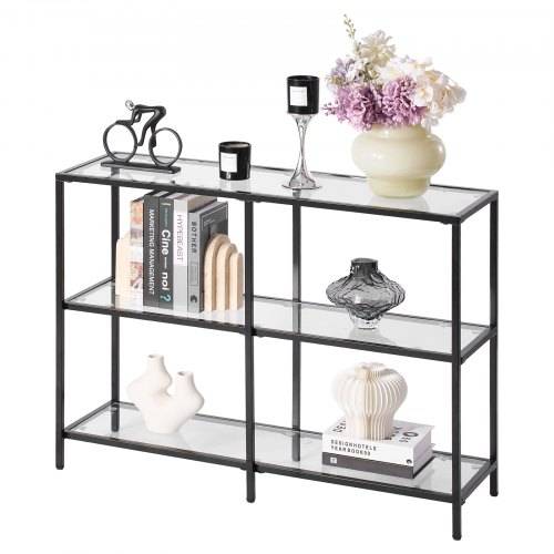 VEVOR 3-stufiger Konsolentisch moderner Flurtisch (100 x 30 x 72,9 cm) mit Platte aus gehärtetem Glas, 30 kg belastbarer Beistelltisch mit