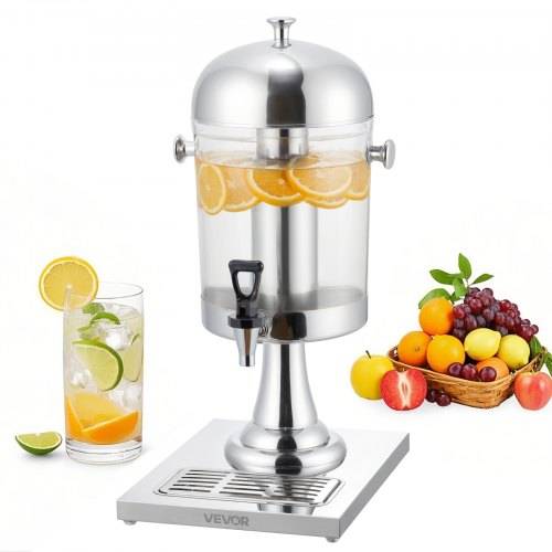 VEVOR Getränkespender (1 x 8 L) für Partys Saftspender (aus Edelstahl + Polycarbonat) mit tropfsicherem Zapfhahn & Sockel Wasserspender für Restaur