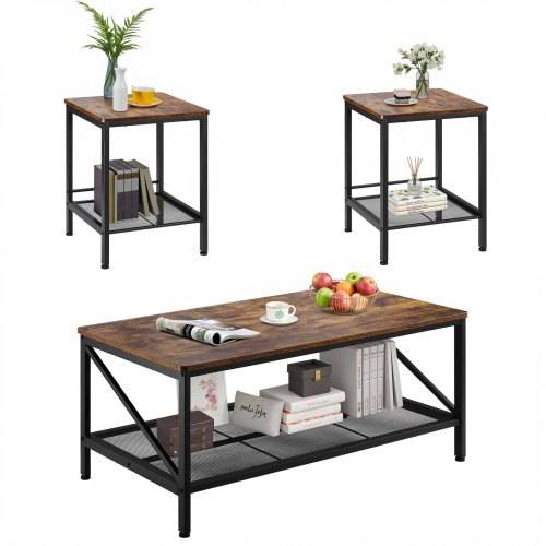VEVOR 3-teiliges Wohnzimmertisch-Set, (105 cm lang) Industrie-Couchtisch mit 2 quadratischen Beistelltischen (45 cm lang), Sofatisch-Sets mit