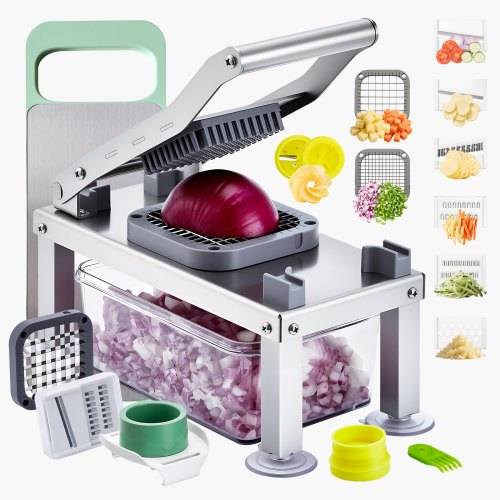 VEVOR Gemüseschneider, Mandolinenschneider, All-in-1-Multischneider mit 9 Klingen, Käsereibe, Zwiebel- & Kartoffelwürfelschneider mit Behälter, Sa