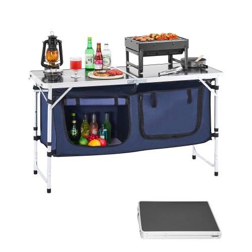 VEVOR Camping Küchentisch klappbarer Kochtisch Outdoor, 3-fach höhenverstellbar, tragbare Kochstation aus Aluminium mit Organizer & Tragegriff, für