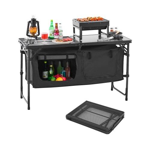 VEVOR Camping Küchentisch klappbarer Kochtisch Outdoor, 3-fach höhenverstellbar, tragbare Kochstation aus Aluminium mit Organizer & Tragegriff, für