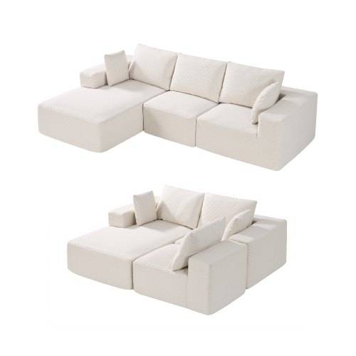 VEVOR Modulares Sofa L-förmiges Ecksofa Schlafsofa mit hochelastischem Schaumstoff & hoher Dichte, gepolstertes Cordsofa (545 kg belastbar / 265 cm
