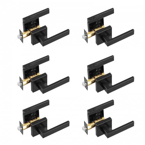 VEVOR Durchgangstürgriff mattschwarzer quadratischer Türhebel 6 Stk. links- oder rechtshändiger umkehrbarer Türgriff, nicht verriegelbar, universe