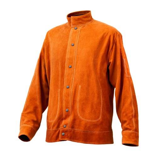 VEVOR Leder-Schwei_erjacke, flammhemmender Schwei_mantel aus Rindsleder, wasserdichte, hitzebeständige Sicherheitsjacke mit 4 Taschen