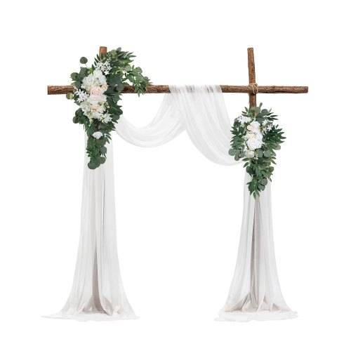 VEVOR Blumenset für Hochzeit Bogen, wei_e Blumen für Traubogen mit Vorhängen (4er-Set) _ 2 Blumenarrangements, 2 transparente Vorhänge, für Zerem