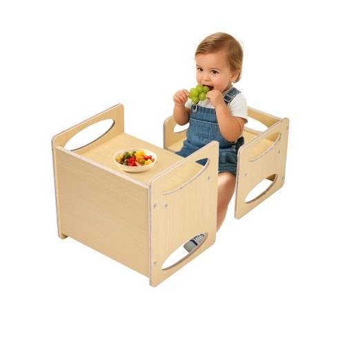 VEVOR Montessori Tisch Stuhlset Kleinkindertischset (1 Tisch + 1 Stuhl) aus Holz für 1_5-Jährige, höhenverstellbarer Aktivitätstisch Spieltisch f