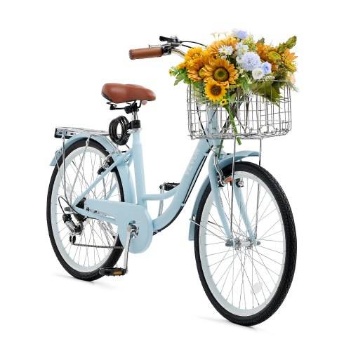VEVOR Cruiser Fahrrad mit 7 Gängen (Reifendurchmesser 660,4 mm)Beach Fahrrad mit gro_em Korb & Gepäckträger, Cruiser-Fahrrad mit verstellbarem Sitz