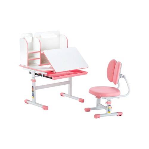 VEVOR Schreibtisch Set Kinderschreibtisch Arbeitstisch und Stuhl höhenverstellbar (54-73 cm) belastbar (100 kg) 0_40° neigbarer Tisch mit Bücherre