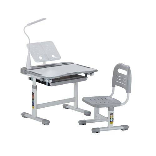VEVOR Schreibtisch Set Kinderschreibtisch Arbeitstisch und Stuhl höhenverstellbare (53-71 cm) belastbar (100 kg) mit Tischlampe & 0_40° geneigten Sc