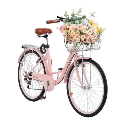 VEVOR Cruiser Fahrrad mit 7 Gängen (Reifendurchmesser 660,4 mm) Beach Fahrrad mit gro_em Korb & Gepäckträger, Cruiser-Fahrrad mit verstellbarem Sit