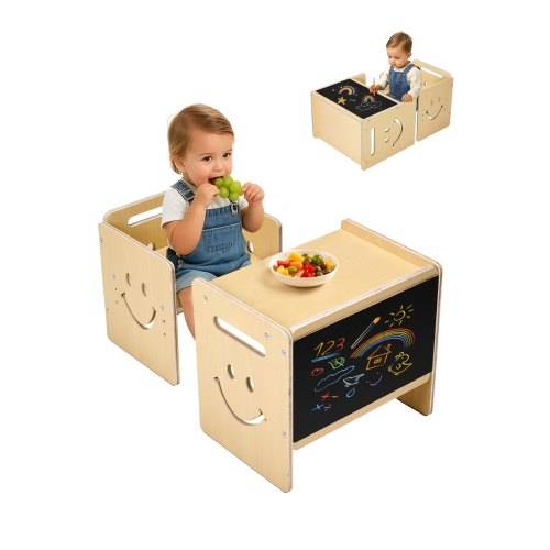 VEVOR Montessori Tisch Stuhlset Kleinkindertischset (mit Tafel) aus Holz für 1_5-Jährige, höhenverstellbarer Kinderstuhl Aktivitätstisch Spieltisc