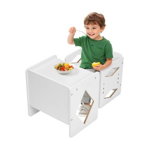 VEVOR Montessori Tisch Stuhlset Kleinkindertischset (1 Tisch + 1 Stuhl) aus Holz für 1_5-Jährige, höhenverstellbarer Aktivitätstisch Spieltisch f