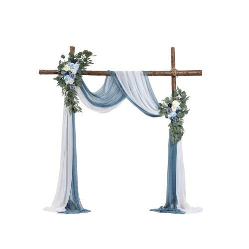 VEVOR Künstliches Blumenset für Hochzeit Bogen, blaue Blumen für Traubogen mit Vorhängen (4er-Set) _ 2 Blumenarrangements, 2 transparente Vorhäng
